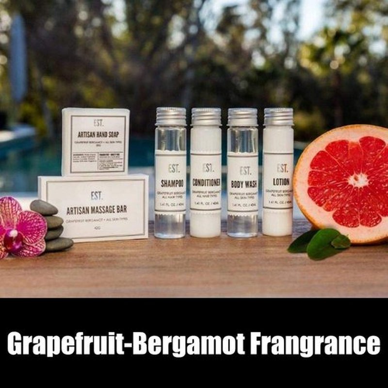 World Amenities EST. Body Wash with Grapefruit-Bergamot fragrance, Biodegradable/Recyclable Bottle with Screw Top, 1.41oz / 40ml, Pack of 288