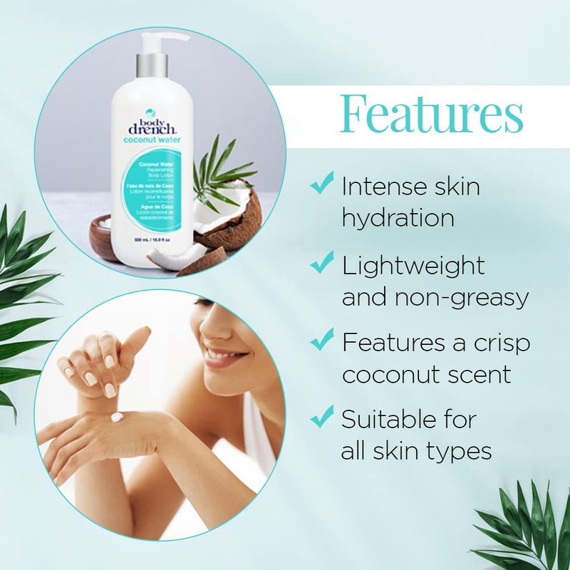 Body Drench Body Lotion for Women, Coconut Water – Hydrating Coconut Lotion for Dry Skin, Moisturizer Skin Care, 16.9 fl oz