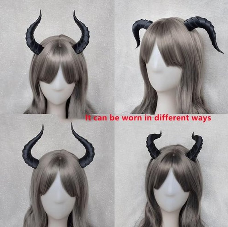 Dark Gothic Devil Horns Ghost Sheep Horn Hair clips Headwear Costume Halloween Cosplay Anime Hair Accessories Women Men (red black, L)