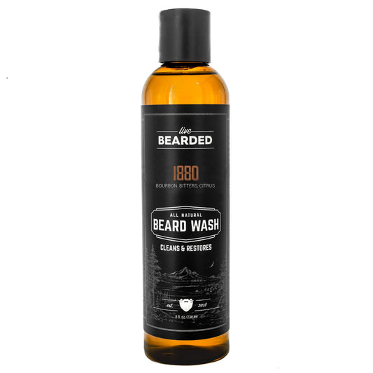 Live Bearded Beard Wash, 8 fl oz - Water-Based Face Cleanser with All-Natural Ingredients for a Gentle, Deep Clean - Made in the USA | 1880 Scent - Bourbon, Bitters, Citrus