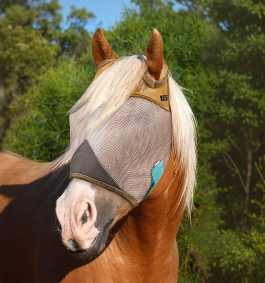 TSZ Horse Fly Mask Standard No Ears - UV Block 70% Breathable Soft Fleece Padding Fly Masks for Horses Flymask Durable Fly Control Comfortable Adjustable Straps All-Day for Equines