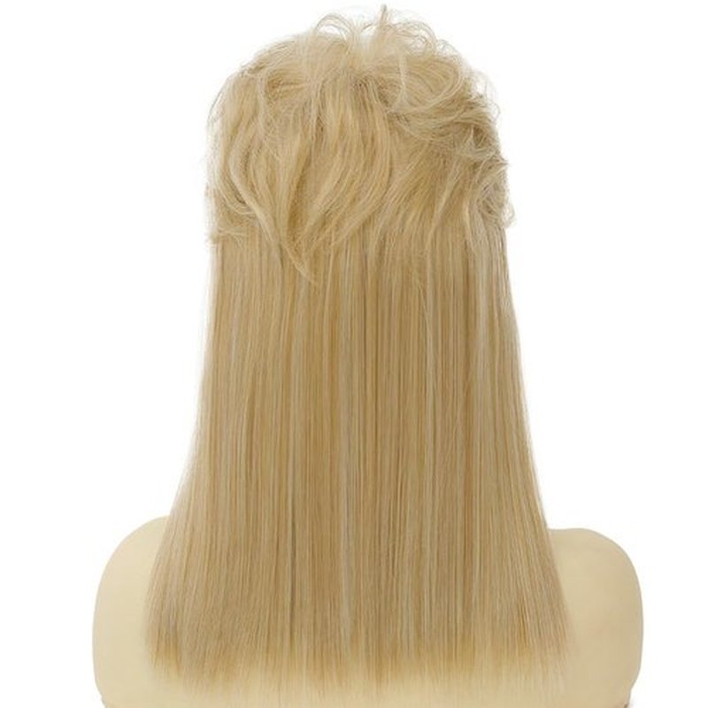 Kaneles Women Blonde Mullet Short Wigs 70s 80s with Bangs Shoulder Length Synthetic Wig for Retro Hippie Rocker Cosplay Wigs