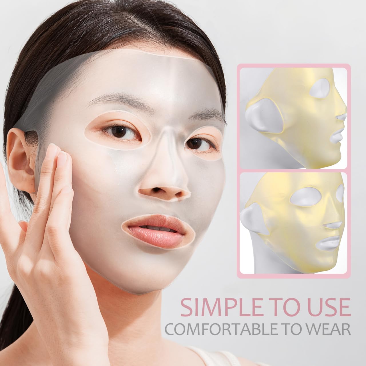 balacoo 3 Pcs Silicone Facial Mask, Reusable Face Mask Cover, Moisturizing Face Silicone for Women and Facial Smoothies Care Tool (White, Golden)
