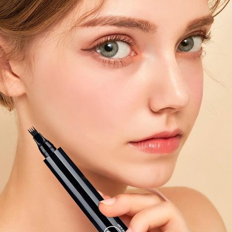 Magic Eyebrow Pencil, 4 Tipped Precise Brow Pen 3D Waterproof Microblading Eyebrow Pencil Contouring Pen, Long-Lasting Eyebrow Brush Fine Stroke Microblade Eyebrow Pencil (Dark Brown)