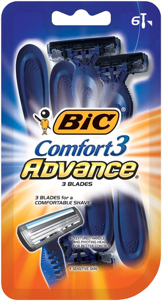 BIC Comfort 3 Advance Disposable Razors for Men, For an Ultra-Soothing and Close Shave, 4 Count (Pack of 6)