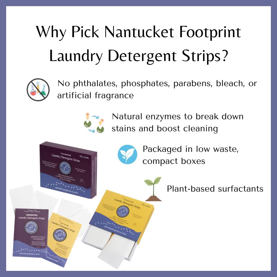 Travel Set | Chamomile Laundry Detergent Sheets (12 Loads) | 6 Packs of 2 Sheets | Liquidless Laundry Detergent | Nantucket Footprint