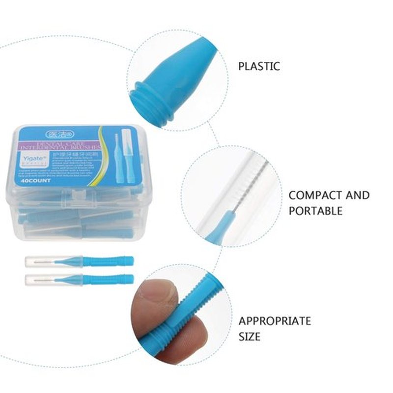 40pcs Dental Toothpick Brushes 1.0mm Blue Floss Pick Brush Interdental Brush Flossing Head Oral Brush Flosser Toothpick Cleaning Tools Oral Care Floss interdental Cleaners Pick interdental toothpicks