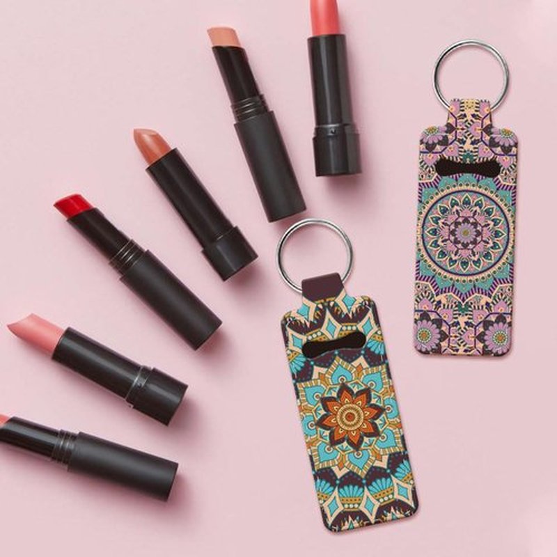 OLYCRAFT 2pcs Lipstick Holder Keychain Mandala Pattern Lip Balm Holders Elastic Diving Fabric Lipstick Keychains Portable Lipstick Holder Bags Lipstick Sleeve Key Ring Holder for Lipstick Chapstick