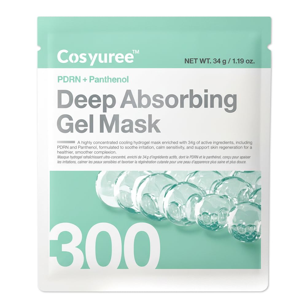 COSYUREE PDRN + Panthenol Deep Absorbing Hydrogel Mask, Korean PDRN Hydrogel Mask, Overnight Face Mask, Hydrating, Glass Skin, Repairing, Korean Skincare, 34g x 4ea