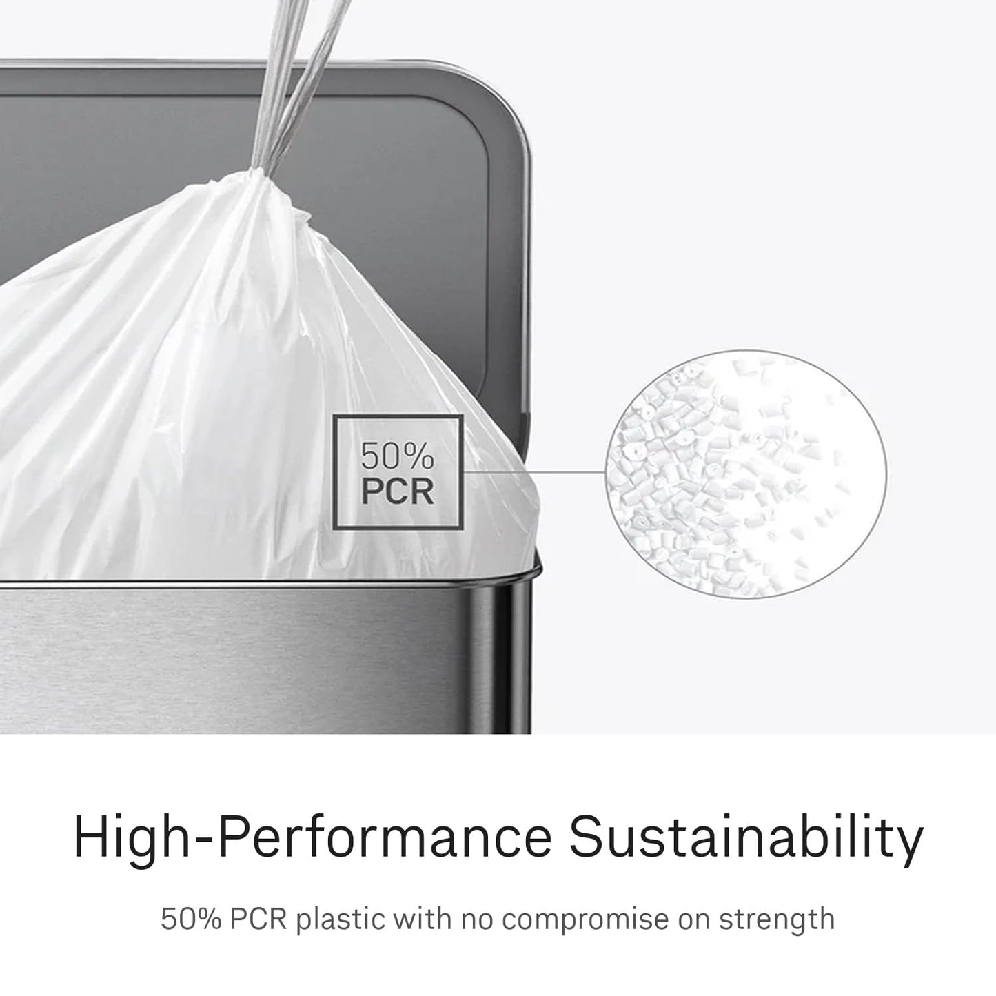 simplehuman Code B 150 Count Custom Fit Liners, Drawstring Kitchen Trash Bags, One-by-One Mess-Free Dispense, Extra Thick & Double Seamed, 50% PCR Plastic, 6 Liter / 1.6 Gallon, White