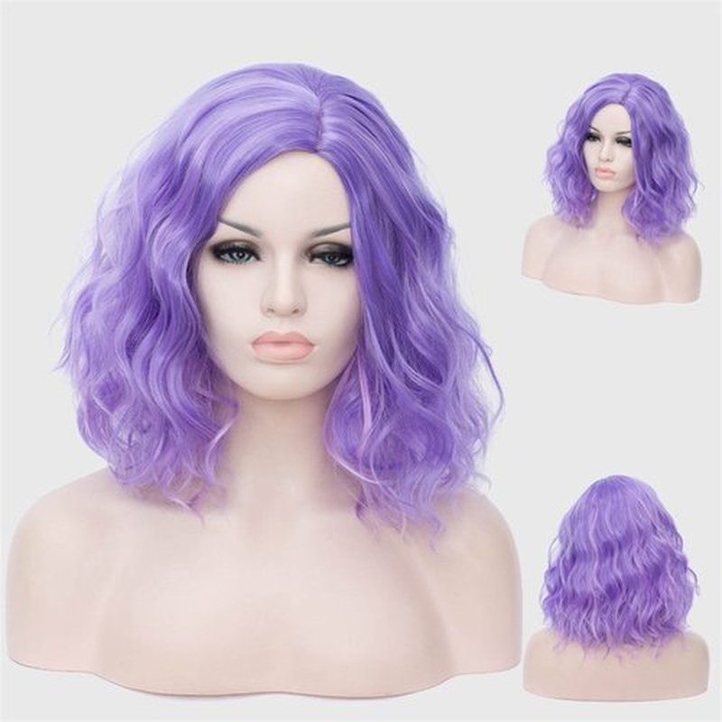 Cying Lin Short Bob Wavy Curly Wig Mixed Purple Wig For Women Cosplay Halloween Wigs Heat Resistant Bob Party Wig Include Wig Cap (Mixed Purple)