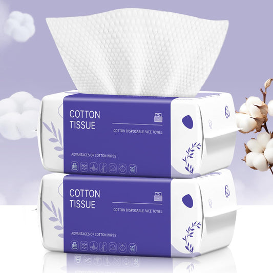 Disposable Face Towels - 200 Count Soft Cotton Dry Wipes | Ideal for Cleansing, Skincare & Makeup Removal