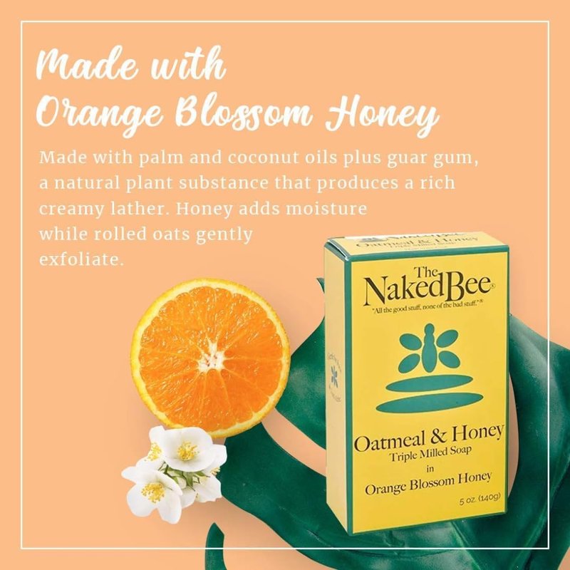 Naked Bee Oatmeal & Honey Soap - Triple Milled, 5 Ounce | 3 Pack, Orange Blossom Honey