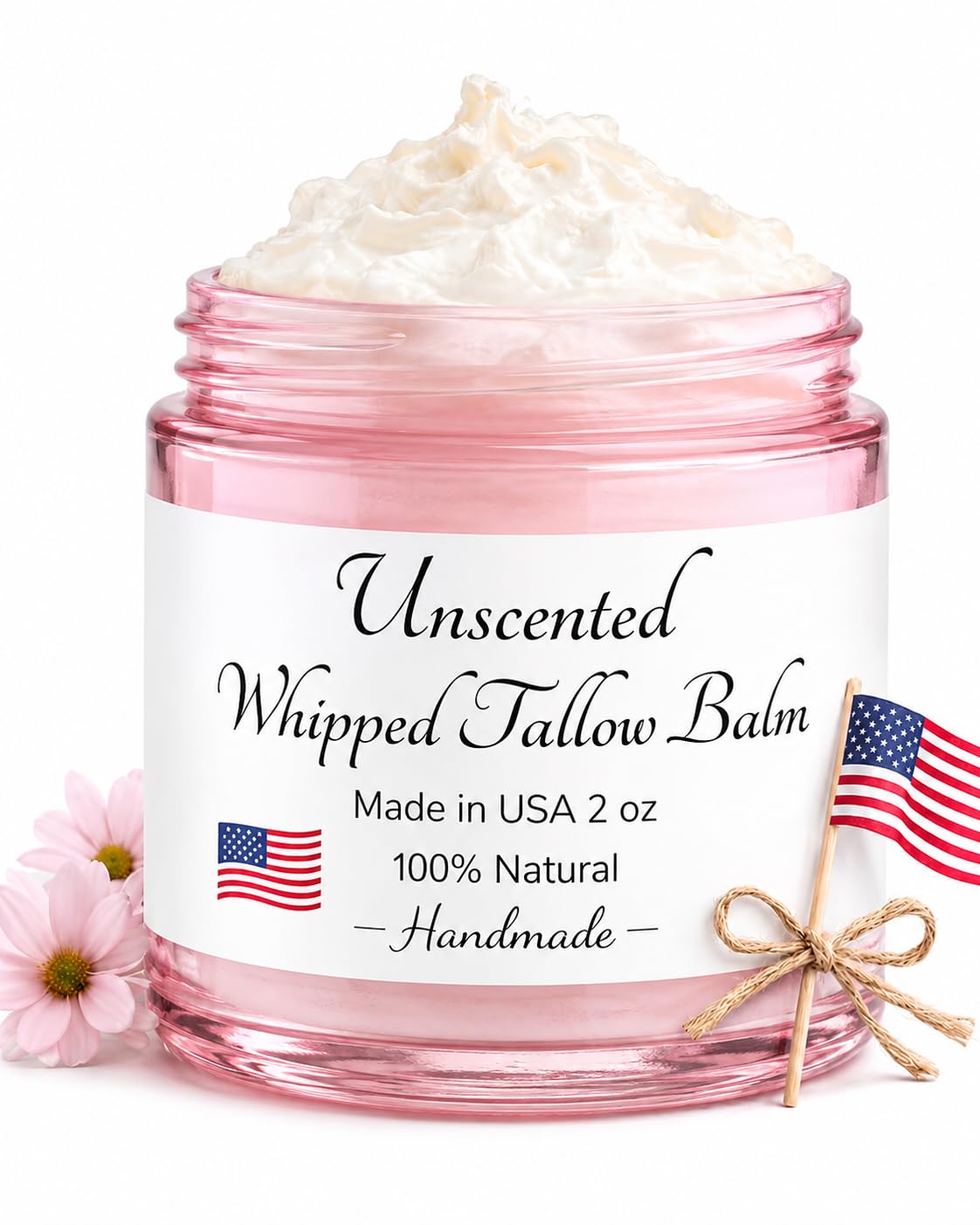 HANDMAD UNSCENTED Whipped Tallow Balm, 100% Natural Moisturizer from Grass-Fed Cows for Dry and Sensitive Skin. (Unscented 1)