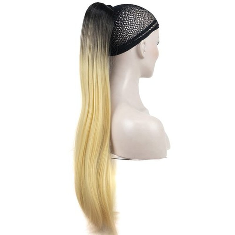 Lydell 24" Long Straight Styled Clip In Claw Ponytail Hairpiece Synthetic Hair Extension with a jaw/claw clip Blonde with Dark Root