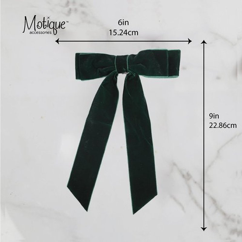 6 inch Hair Bow Velvet Hair Clip with Tails (Hunter Green)