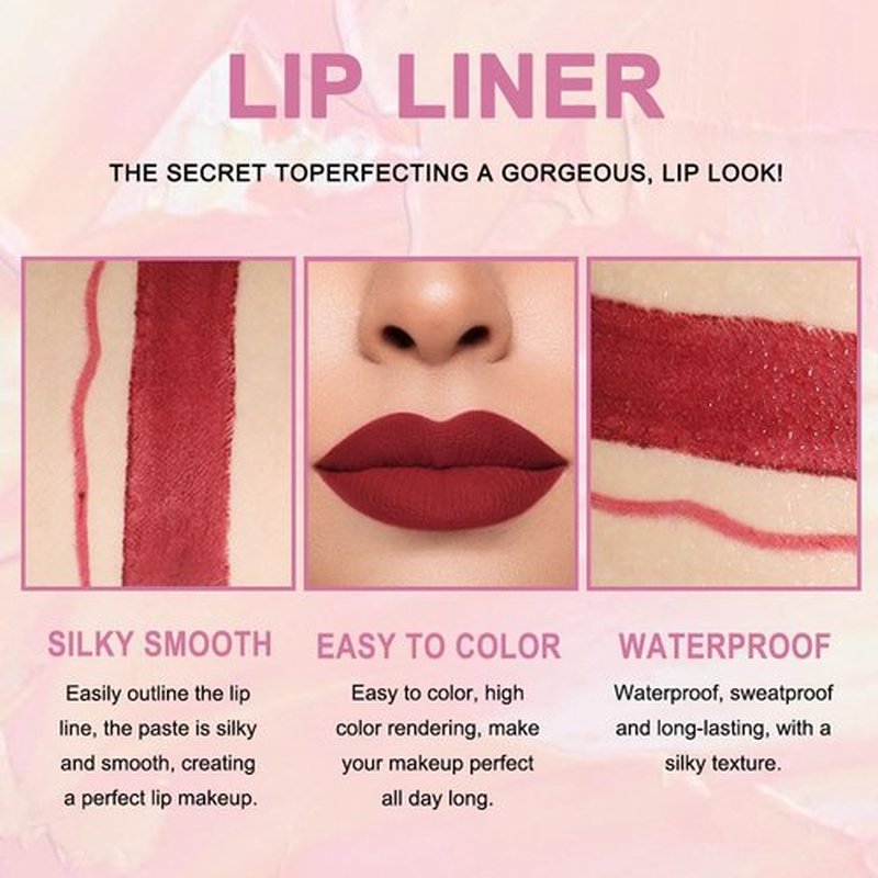 2 in 1 Dark Wine Red Matte Lip Liner & Lipstick Combination, DNM Metallic Dual Ended Lipstick, Lip Liner, Lip Gloss, 24 Hour all Day Long-Lasting Waterproof Lipliners Pen for Women Lip Makeup Gift 09#