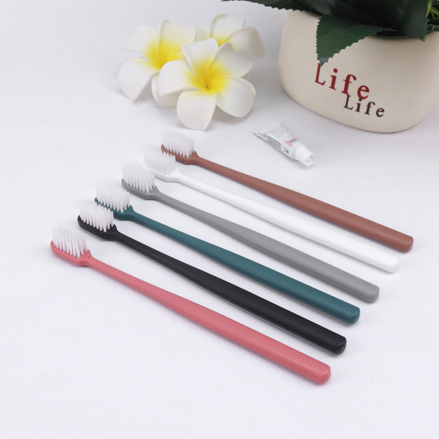 LLHQAMT Disposable Toothbrush, Toothbrush Bulk, Individually Packaged, 6 Colors, Soft Bristles, Ergonomic Handle, 120 Count
