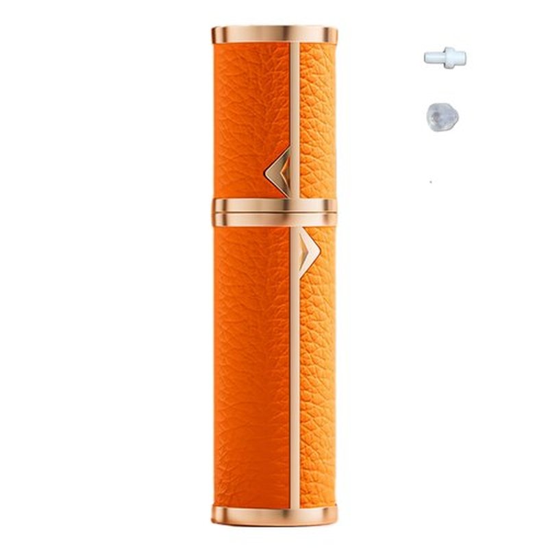 Fiwecos Perfume Travel Refillable Bottle Cologne Portable Atomizer Genuine Leather Fragrance Scent Sprayer Pump Fill from Bottom Mini Pocket Size 5ml for Travel Essentials & Best Gift (Orange)