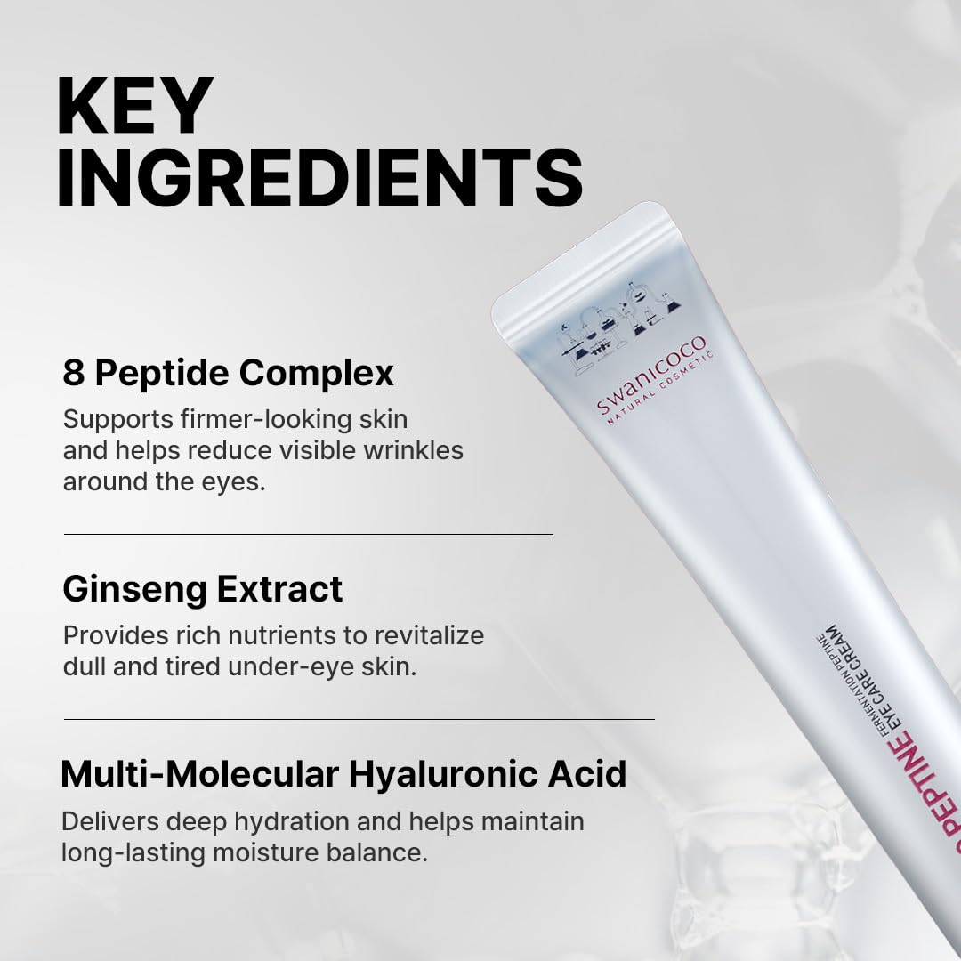 SWANICOCO Pregnancy Safe Fermentation Peptine Eye Care Cream Under Eye Cream with 8 Peptides and Niacinamide, Anti Aging Eye Cream for Wrinkles & Crows Feet Korean Skincare 20ml 0.68 Fl Oz