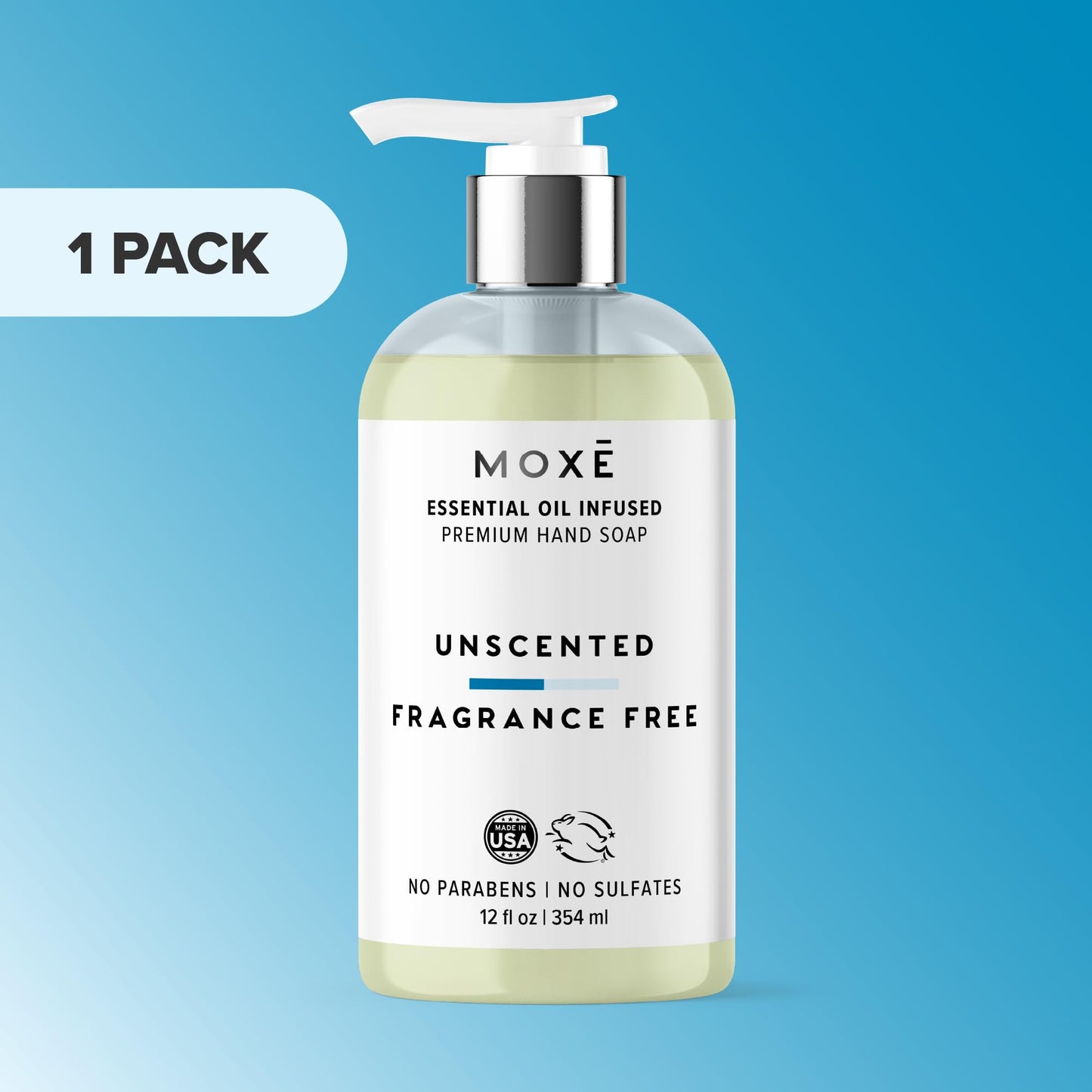 MOXE All Natural Hand Wash – Unscented Fragrance-Free– Gentle Formula, Organic & Plant-Based – For Kitchen & Bathroom – Biodegradable, Vegan, Cruelty-Free, No Sulfates or Parabens – 12 oz