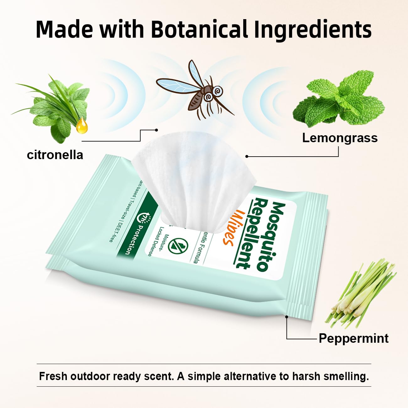 70 Count Natural Mosquito Repellent Wipes, Portable Travel-Size Insect Bug Repellent Wipes in Resealable Pouches, 10 Wipes per Pack, for Camping, Hiking, Travel, Patio Outdoor Protection