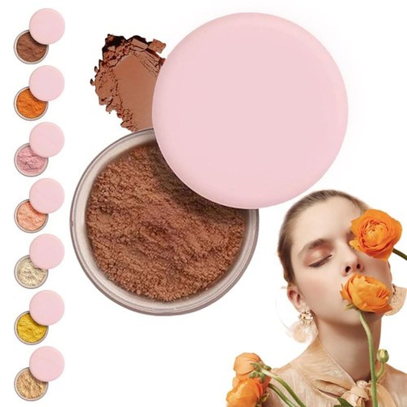 Blurring Setting Powder, Upgrade Pink Setting Powder Makeup Waterproof Setting Powder for All Skin Tones (Brown, L)
