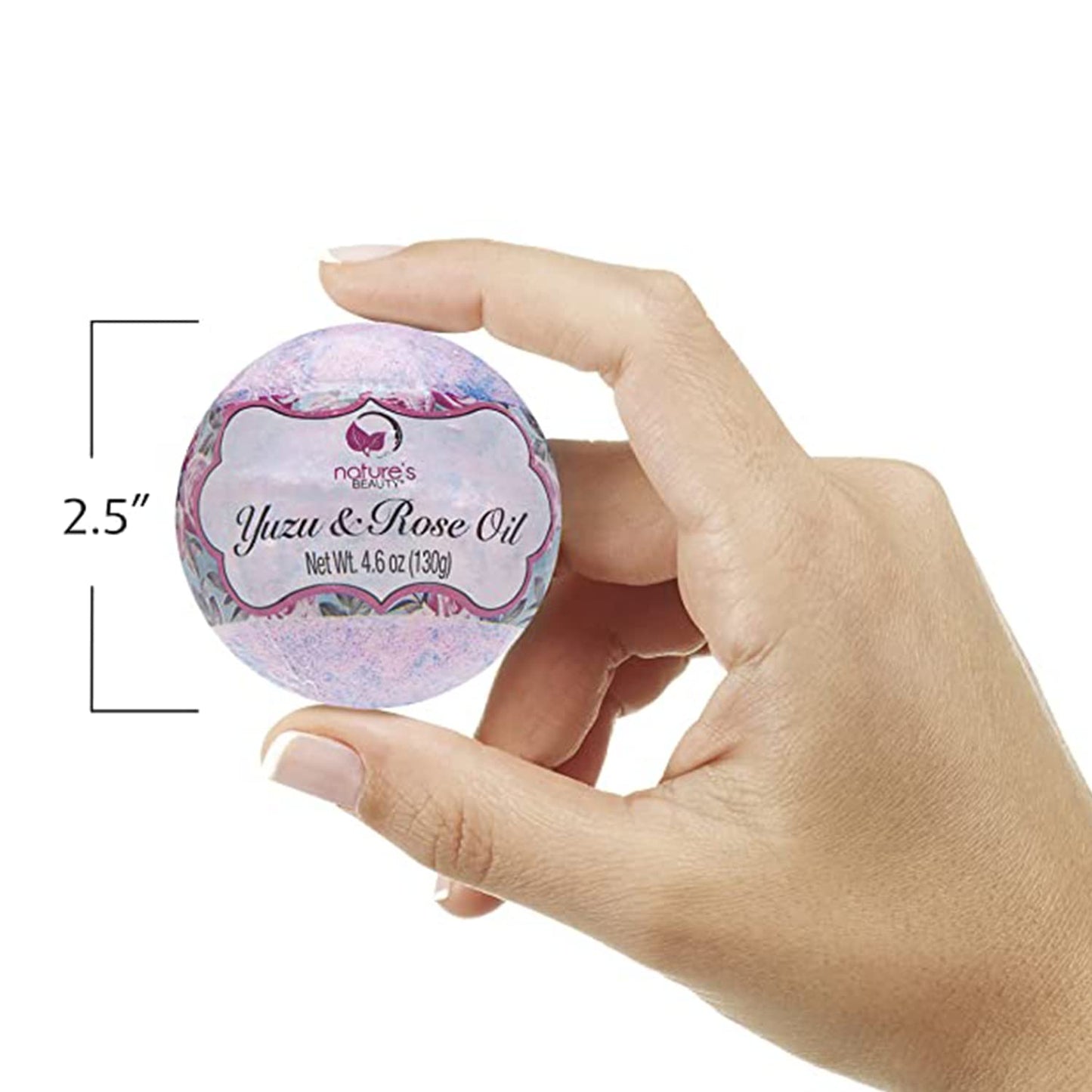 Nature's Beauty Yuzu & Rose Oil Bath Bomb Multi-Pack - Natural Hand Crafted, Non-Staining, Luxury Fizzy Spa Bomb, Nourish Dull + Dry Skin, Made w/Coconut Oil + Witch Hazel, 4.6 oz (4 Pack)