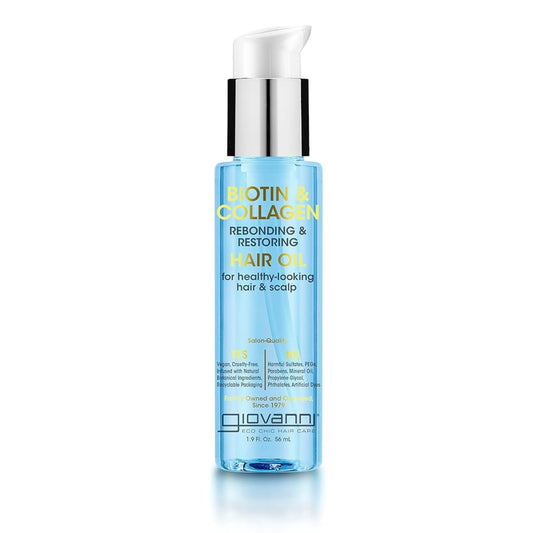 GIOVANNI Biotin & Collagen Hair Oil - Rebonding & Restoring, Vegan, Cruelty-Free, Infused with Natural Botanical Ingredients, Salon-Quality, For Healthy-Looking Hair & Scalp - 1.9 Oz