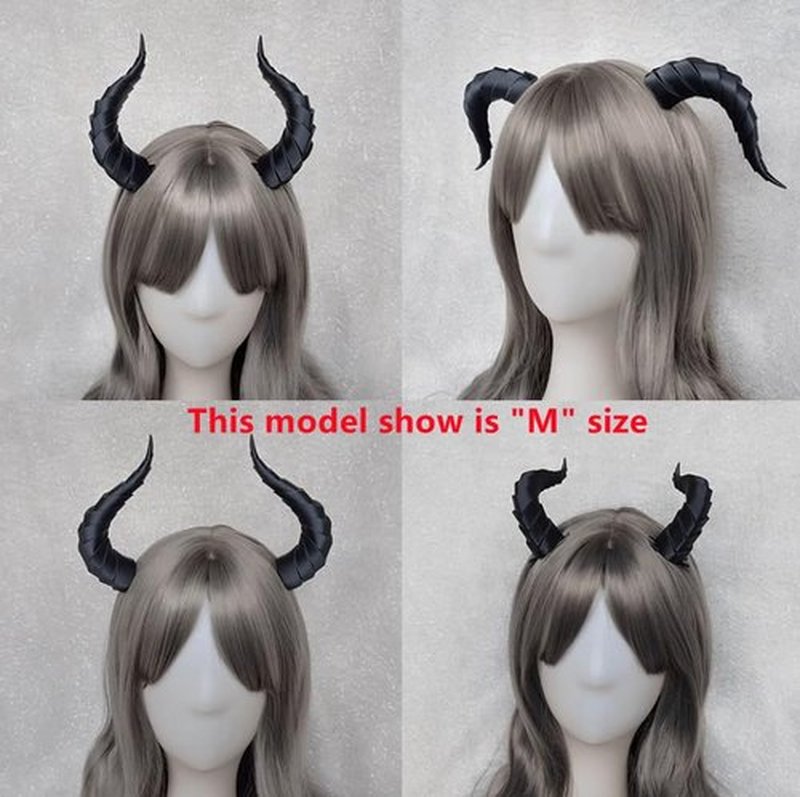Dark Gothic Devil Horns Ghost Sheep Horn Hair clips Headwear Costume Halloween Cosplay Anime Hair Accessories Women Men (blue black, S)