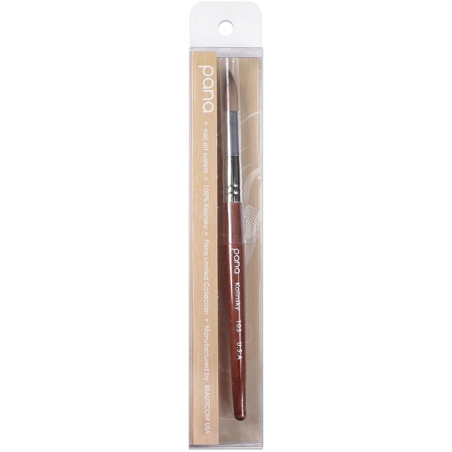 Size 10 PANA Pure Kolinsky Acrylic Nail Brush - Oval Crimped Clear Handle