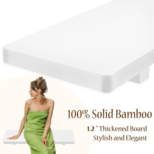 Stylish White 1.2IN Thickened Board Bamboo Bathtub Tray Caddy with Adjustable Legs, Minimalistic Design Bath Tray for Tub, Bathtub Accessories, Fits Most Bath Tubs, Ideal for Women