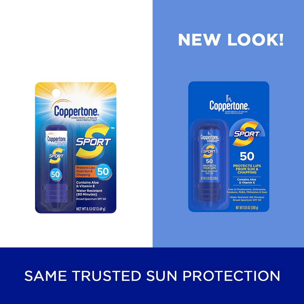 Coppertone Sport Sunscreen Lip Balm, SPF 50 Sunscreen for Lips, Skin Protectant, 0.13 Oz