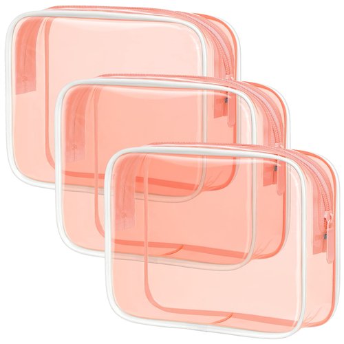 PACKISM TSA Approved Toiletry Bag - 3 Pack Quart-sized Clear Toiletry Bag with Zipper, Clear Makeup Bags Fit Travel Size Toiletries, Carry-on Clear Travel Bags, Light Orange