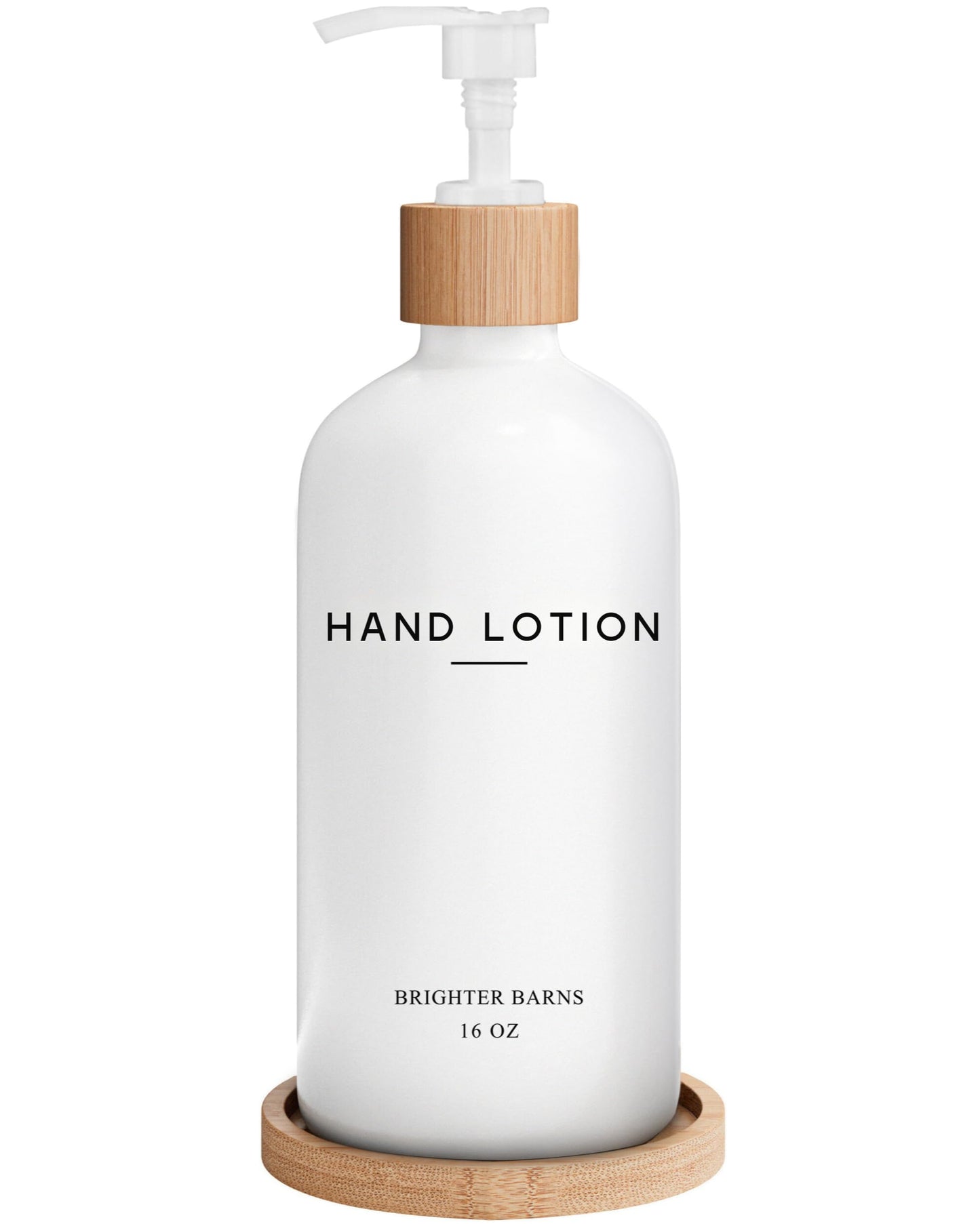 White Glass Lotion Dispenser with Pump Bathroom Set by Brighter Barns - Hand Lotion Dispenser with Tray - Modern Bathroom Decor - Boho Bedroom Decor for Housewarming Gift, Airbnb, Hotel (White)