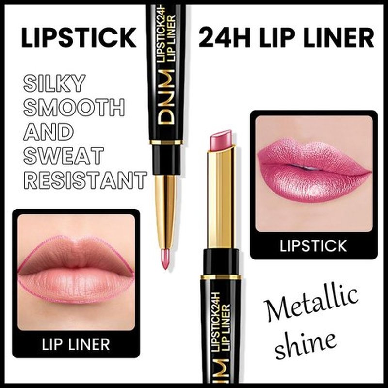 2 in 1 Rose Matte Lip Liner & Lipstick Combination, DNM Metallic Dual Ended Lipstick, Lip Liner, Lip Gloss, 24 Hour all Day Long-Lasting Waterproof Lipliners Pencil for Women Lip Makeup Gift Set 21#