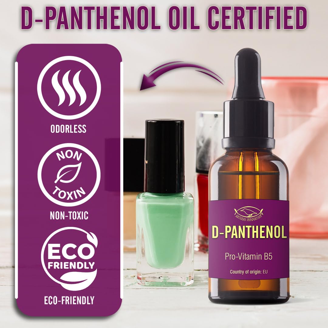 Artekas Innovation D‑Panthenol 76.9% Concentrate – Cosmetic Grade Pro‑Vitamin B5 – for DIY Serums, Creams & Hair Care - 2 vials of 1 Ounce Each - with Pipette and Screw Cap