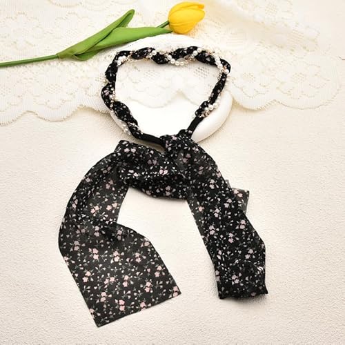 Long Hair Ribbons for Women Girls Flower Pearl Headband Hairband for Thick Thin Hair Elegant Bow Hairbands Non Slip Head Scarf Bands for Teen Girl Ponytail Hairclip Fashion HairAccessories for Women