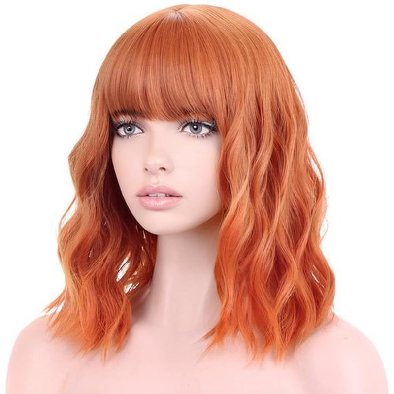 PATTNIUM Dark Orange Wig Short Orange Wig with Bangs Ginger Orange Wig for Women Girls Heat Resistant Synthetic Wig