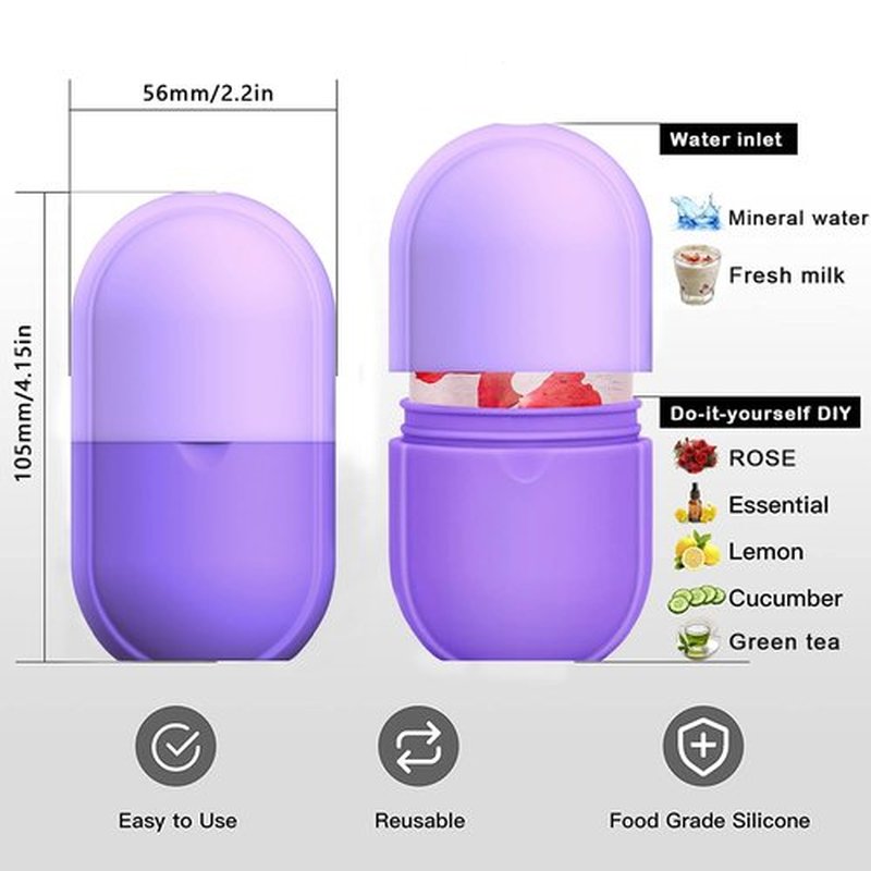 KOGITI Ice Mold for Face, Ice Roller for Face & Eye, Beauty Facial Ice Rollers Ice Holder Mold Face Puffiness Relief Massage Skin Care Tools, Ice Facial Cube (New-Purple)