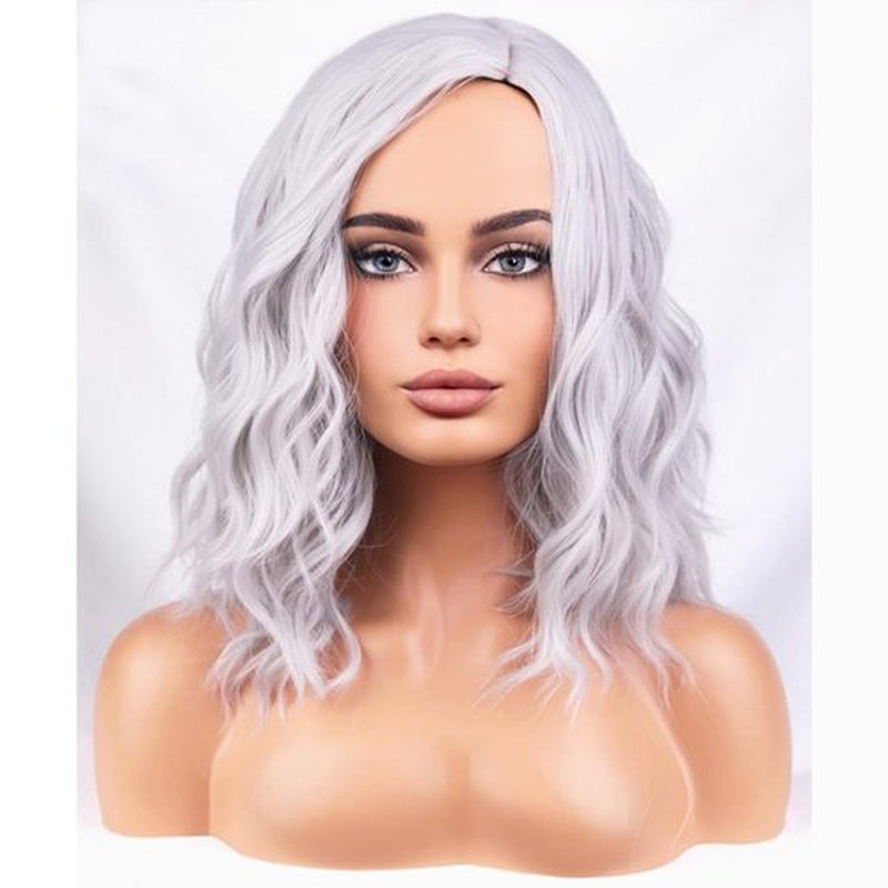 BERON Silver Wigs for Women Girls Short Curly Wavy Wig Grey 14" Body Wave Halloween Cosplay Daily Party Wigs