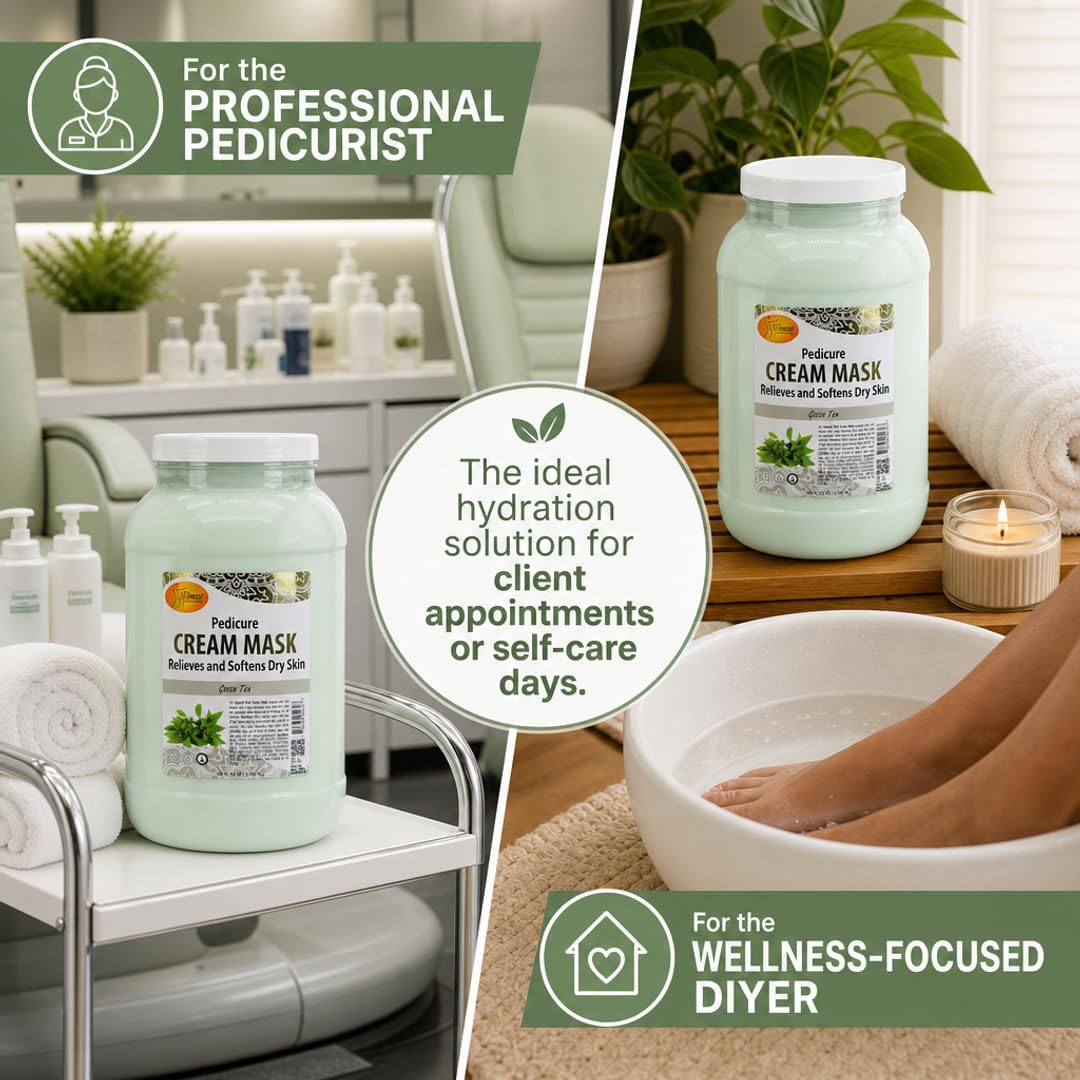 SPA REDI Green Tea Pedicure Mask – Hyaluronic Acid & Comfrey Extract Foot Mask for Cracked Heels & Dry Skin | Paraben-Free, Sulfate-Free, Cruelty-Free | Professional & At-Home Use | 128 oz