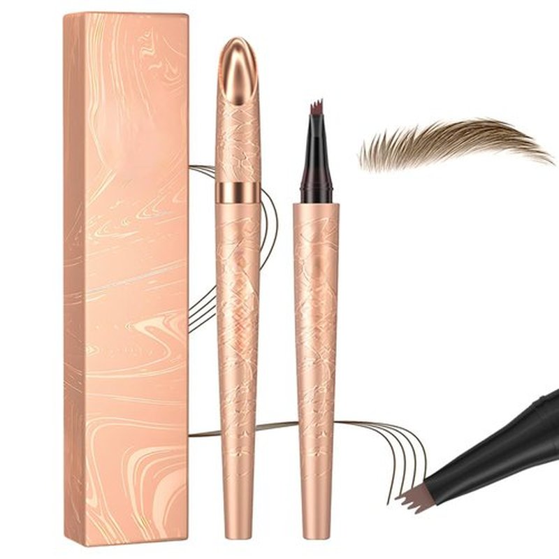 Waterproof Eyebrow Pen, 2025 New Microblading Eyebrow Pencil with Micro 4-Fork Tip, Long lasting Natural Eyebrow Makeup Fine Stroke Eye Brown Pen for Natural Hair-Like Brows (Light Brown)