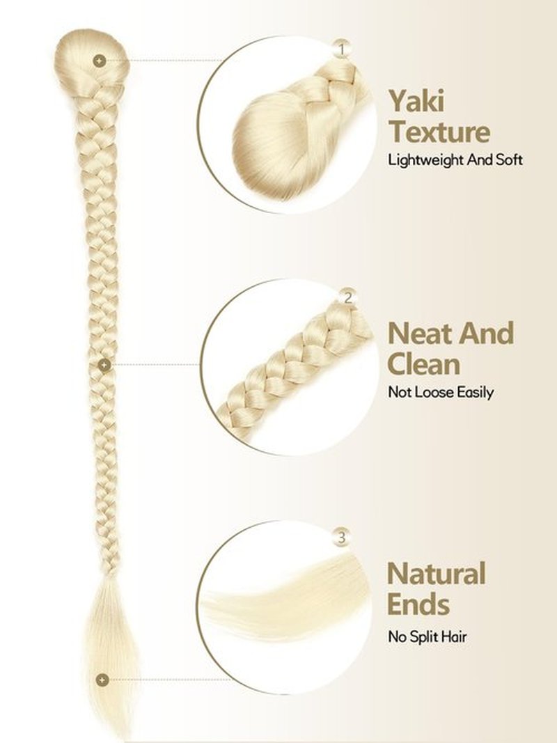 WIGER Blonde Drawstring Braided Ponytail for Women 34 Inch Long DIY Ponytail Extensions Yaki Straight Clip-In Hair Extension Fake Braided Hairpieces for Daily or Costumes