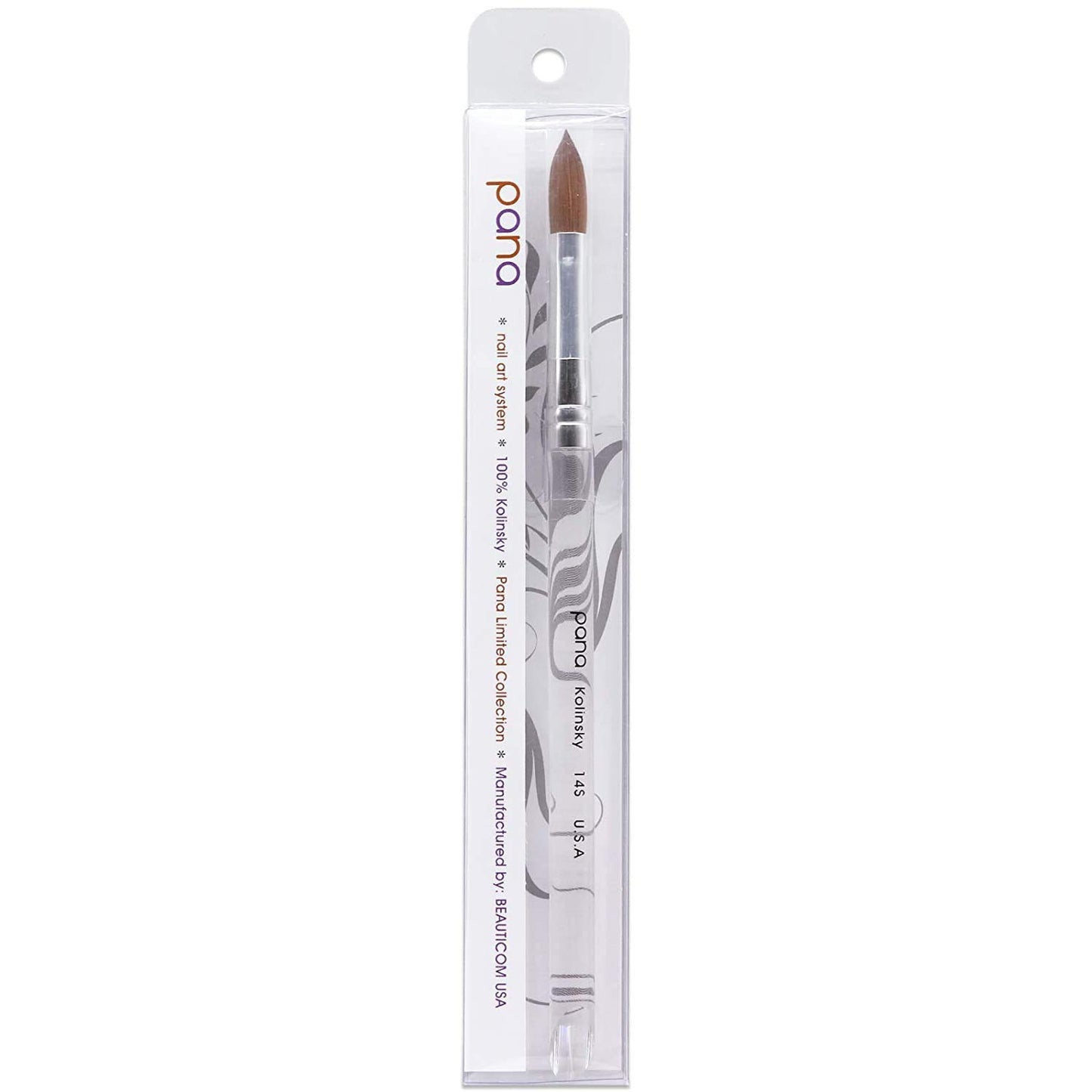 Size 10 PANA Pure Kolinsky Acrylic Nail Brush - Oval Crimped Clear Handle