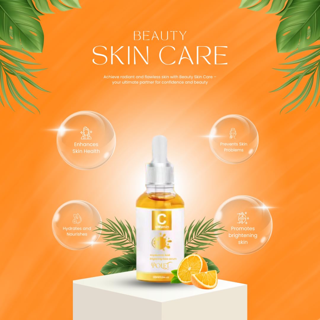 Polet Vitamin C Face Serum, Brightens Dull Skin, Anti-aging Formula, Improves Hydration, Removes Pigmentation, Powerful Antioxidant, Increases Collagen