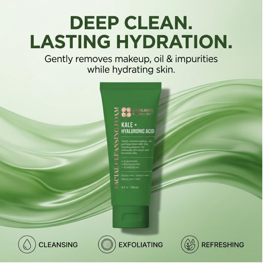 My Beauty Spot Kale + Hyaluronic Acid Facial Cleansing Foam, Gentle Face Wash for Hydrating & Refreshing Skin, 8 oz