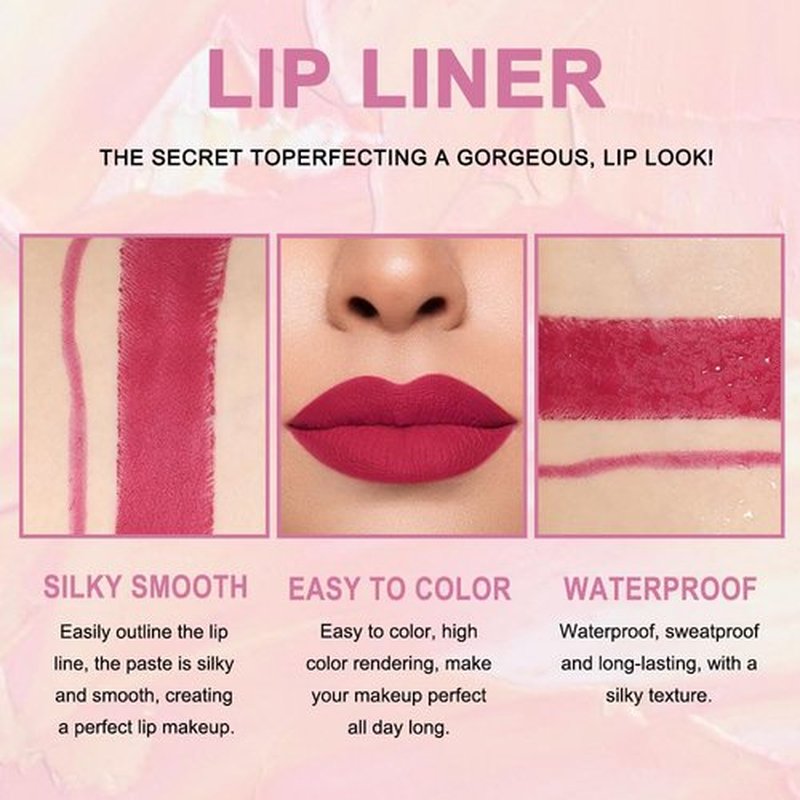 2 in 1 Plum Red Matte Lip Liner & Lipstick Combination, DNM Metallic Dual Ended Lipstick, Lip Liner, Lip Gloss, 24 Hour all Day Long-Lasting Waterproof Lipliners Pencil for Women Lip Makeup Gift Set02