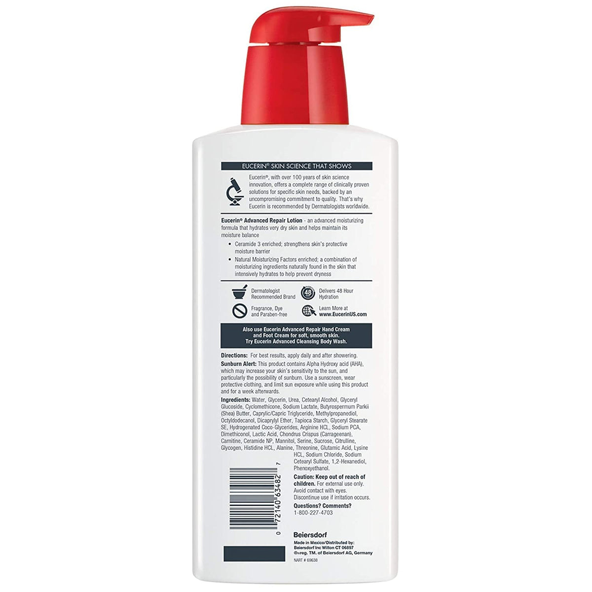 Eucerin Lotion Advanced Repair 16.9 Ounce Pump (Fragrance-Free) (Pack of 3)