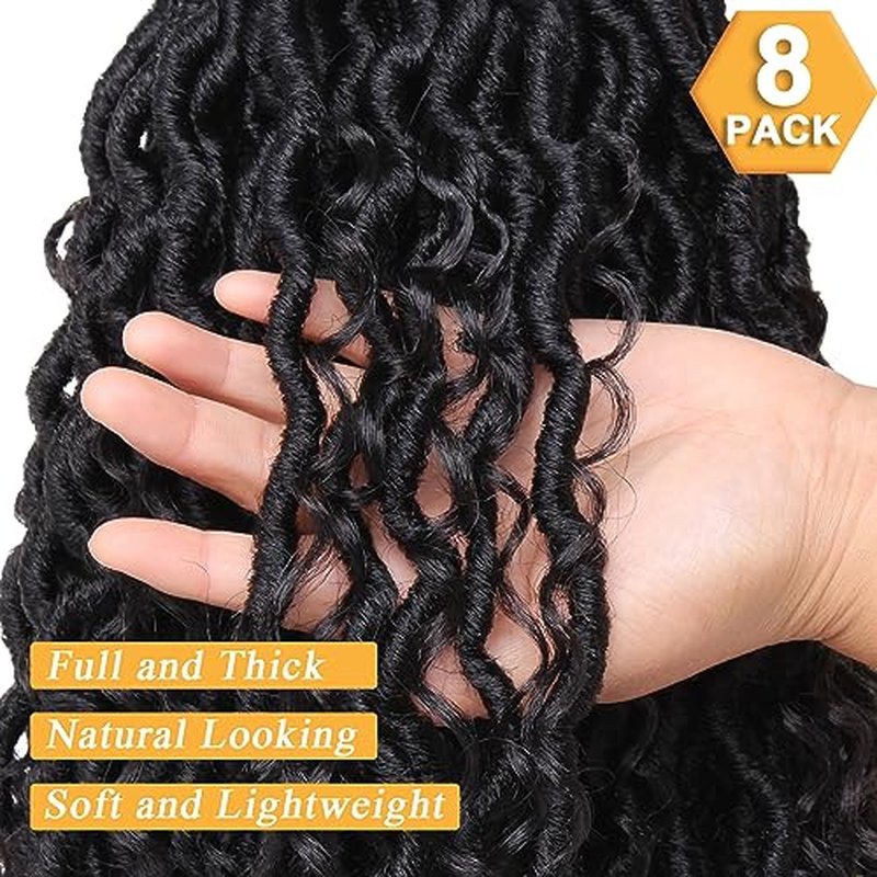 COOKOO 8 Packs Goddess Locs Crochet Braids Hair 14 Inch Pre-curled River Locs Crochet Hair Goddess Faux Locs Wavy Crochet Hair for Women Pre Looped Bohemian Locs Crochet Hair Extensions Tgrey#